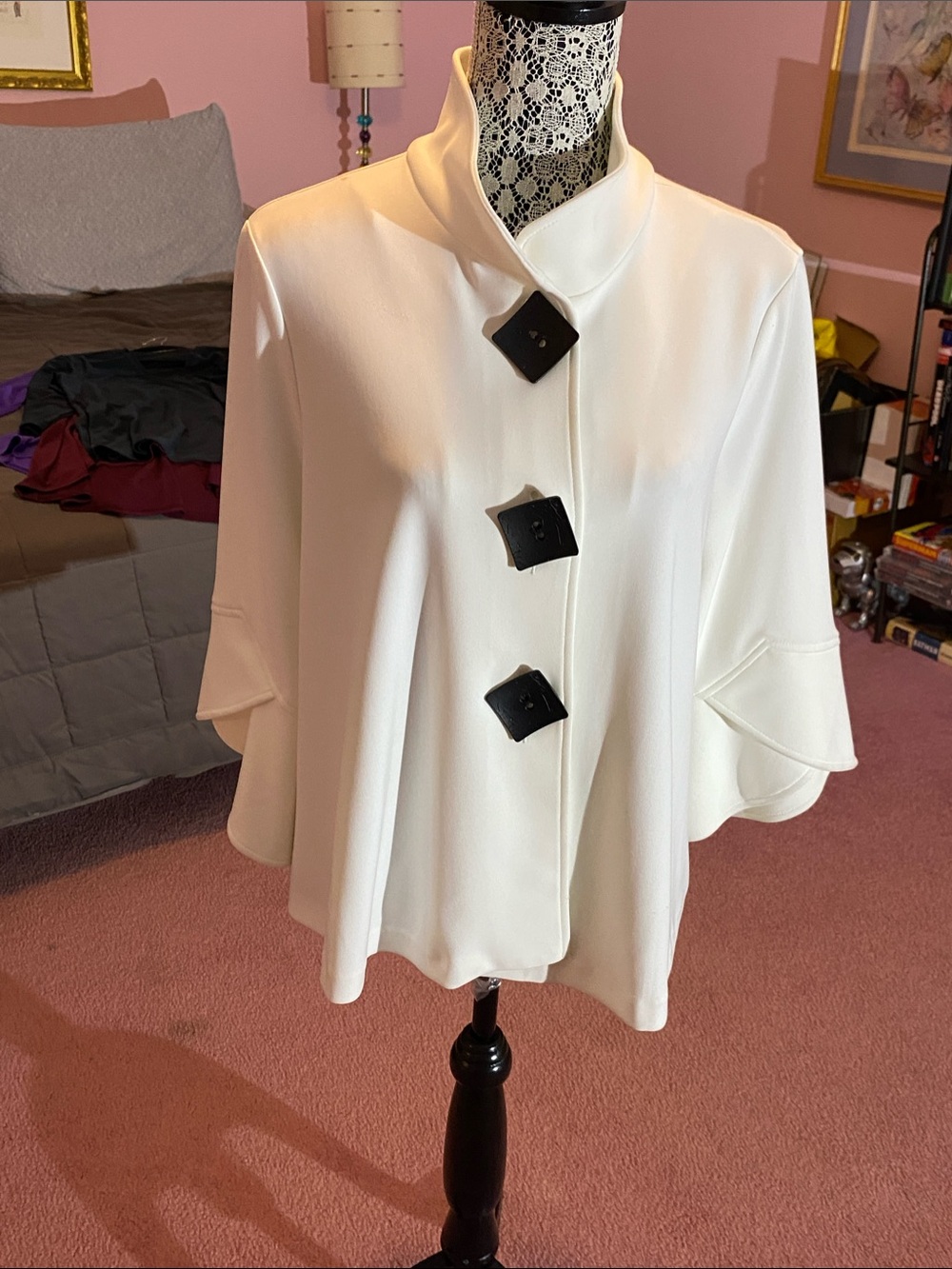 Joseph Ribkoff White  Jacket with Black square buttons easily worn over anything